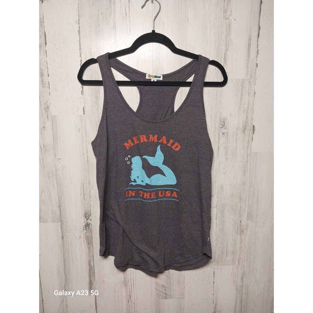 Tipsy Elves Womens Large Gray Racerback Tank “Mermaid In The USA”